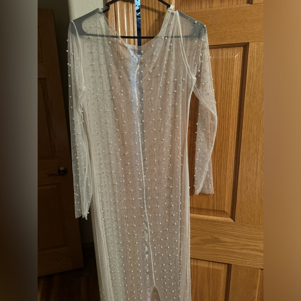 Sheer Mesh Dress With Peals & Diamonds